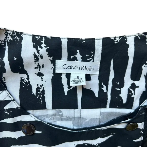 Calvin Klein black white sleeveless sheath dress size 6 zipper accent career - Picture 4 of 10